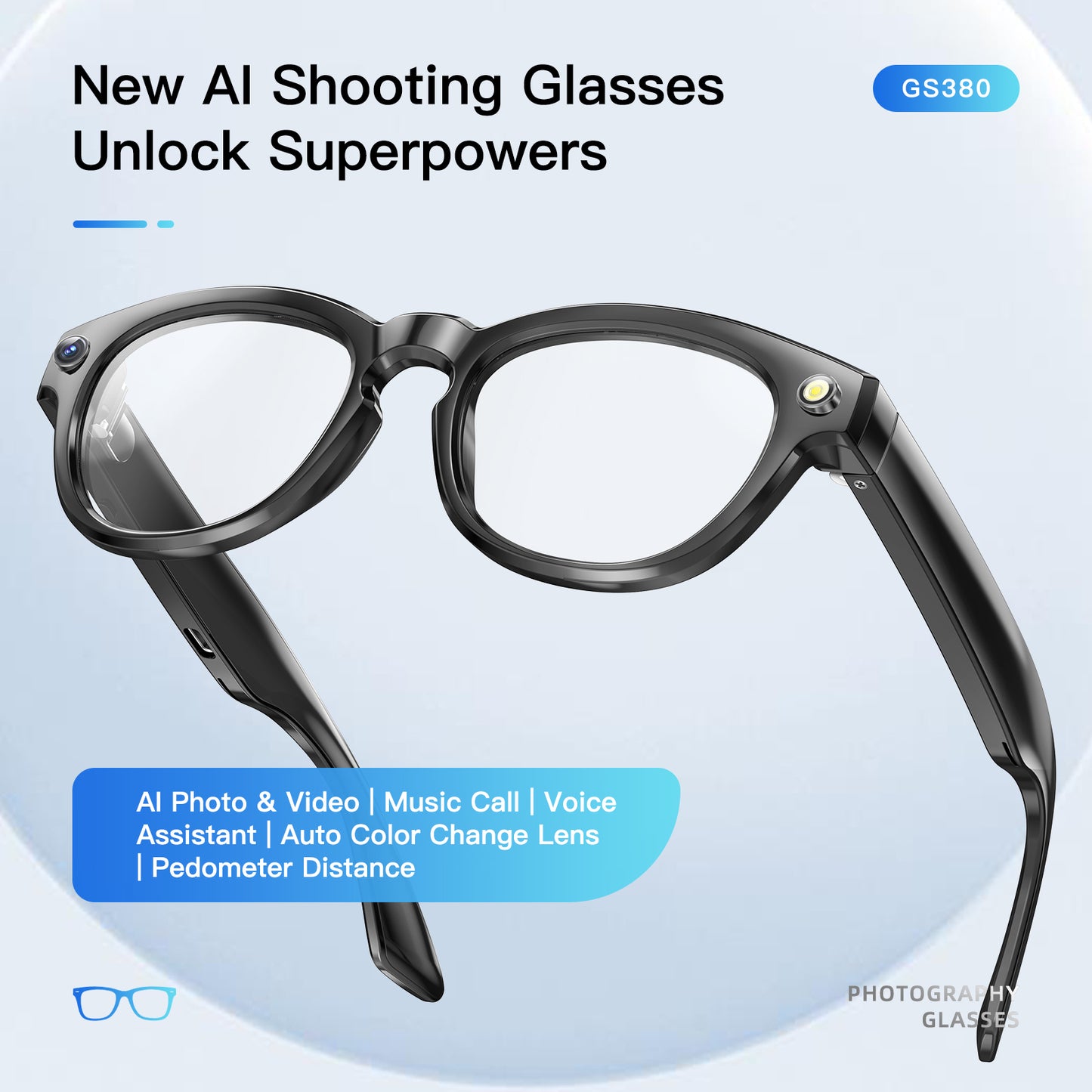 GS380 AI Smart Glasses – Camera, Video & Voice Assistant