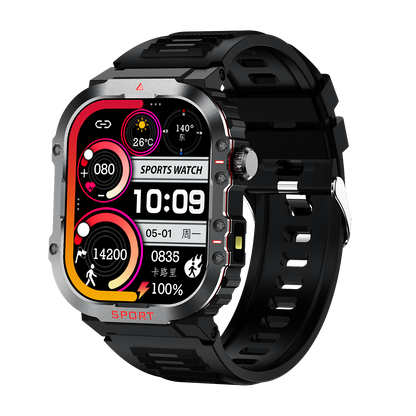 G45 Smartwatch – Blood Glucose & Heart Rate Monitoring with Waterproof Outdoor Sports Flashlight and Bluetooth Calling