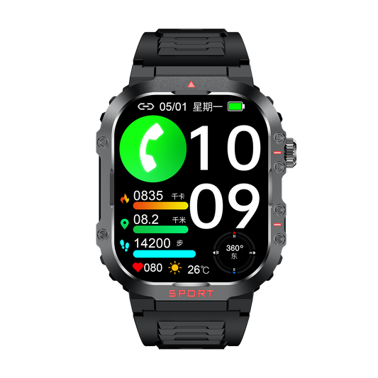G45 Smartwatch – Blood Glucose & Heart Rate Monitoring with Waterproof Outdoor Sports Flashlight and Bluetooth Calling