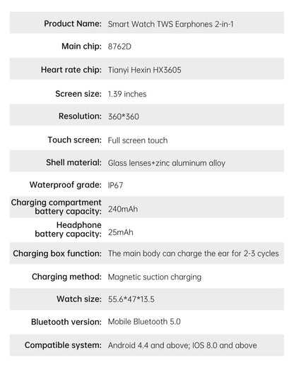 X10 Smartwatch with TWS Earbuds | 1.39" HD Screen, Waterproof, Bluetooth Call, Ultra-Thin Design